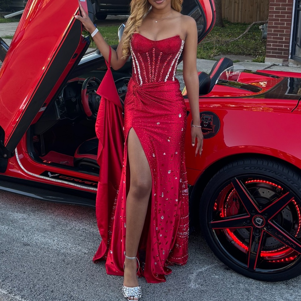 custom Sherri Hill Red Sequin Prom Dress